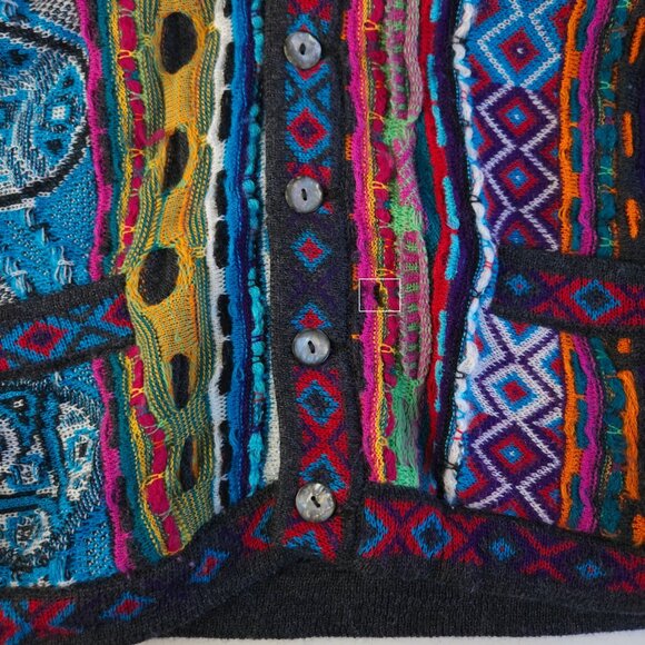 90s COOGI Australia crazy pattern 3D textured wool knitted sweater cardigan - Picture 12 of 12